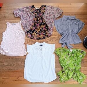 Womens Cap Sleeve Sheer Summertime Tops~Lot Of 5 Tops~Peplum Sheer Casual Summer